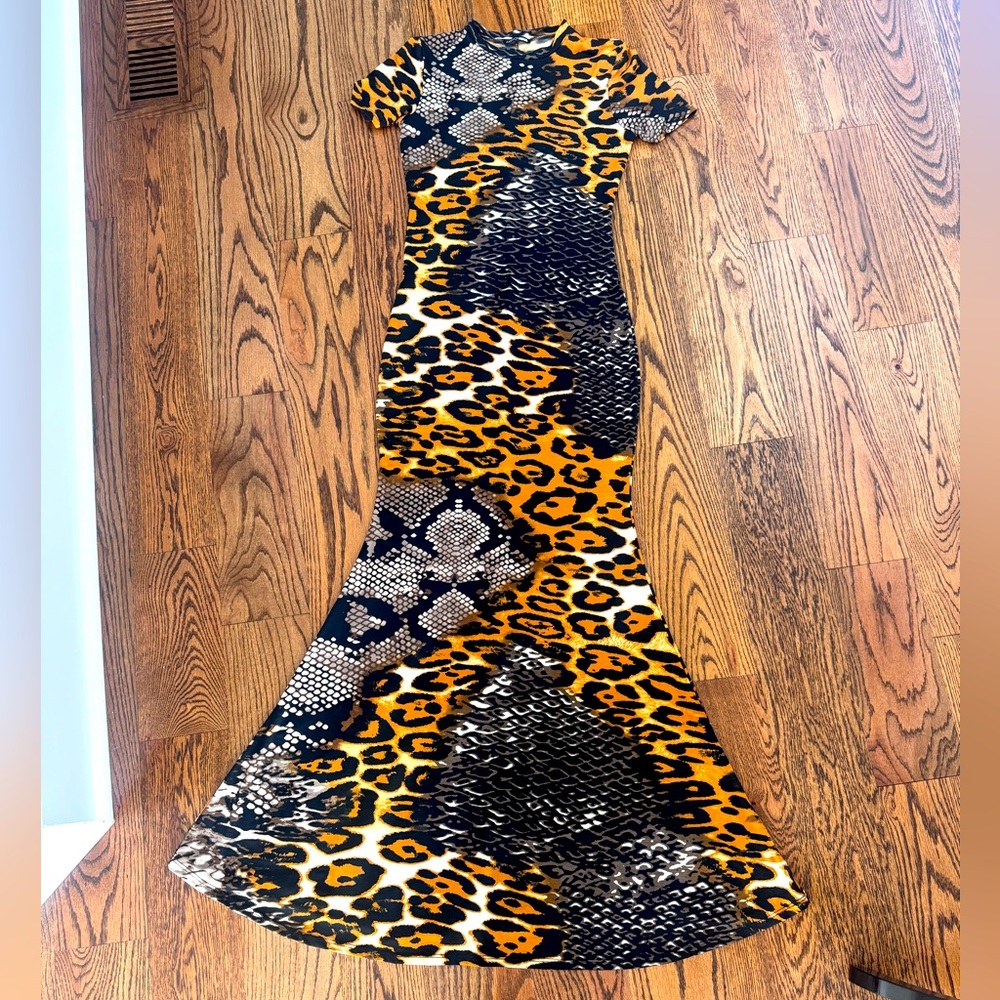 Fashion Nova Animal Print floor length dress- new without tags